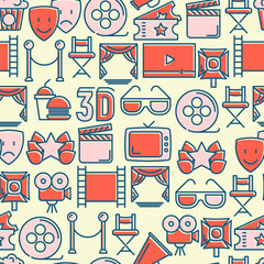 Cinema seamless pattern with thin line icons related to film. Vector illustration for background of banner, web page, announcement.