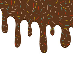 Chocolate flow on the donut texture isolated on the white background