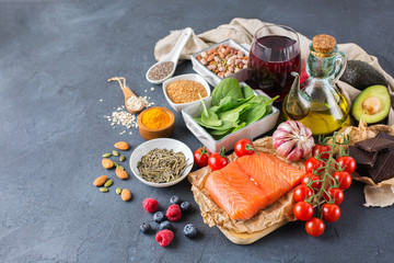 Assortment of healthy food low cholesterol
