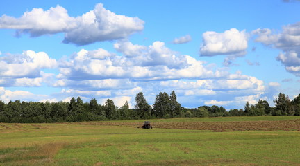 The farmer works in the fields