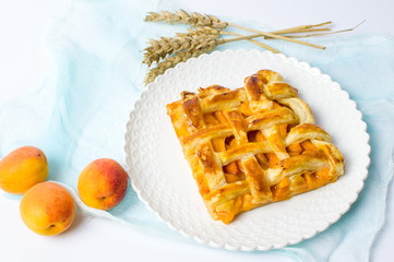 Sweet fruit pie with apricot on a plate