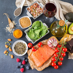 Assortment of healthy food low cholesterol