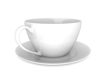 Realistic simple coffee cup and saucer isolated on a white background, 3D rendering