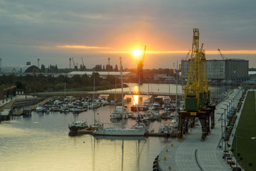 Boulevards river and waterfront city on the Oder River in Szczecin