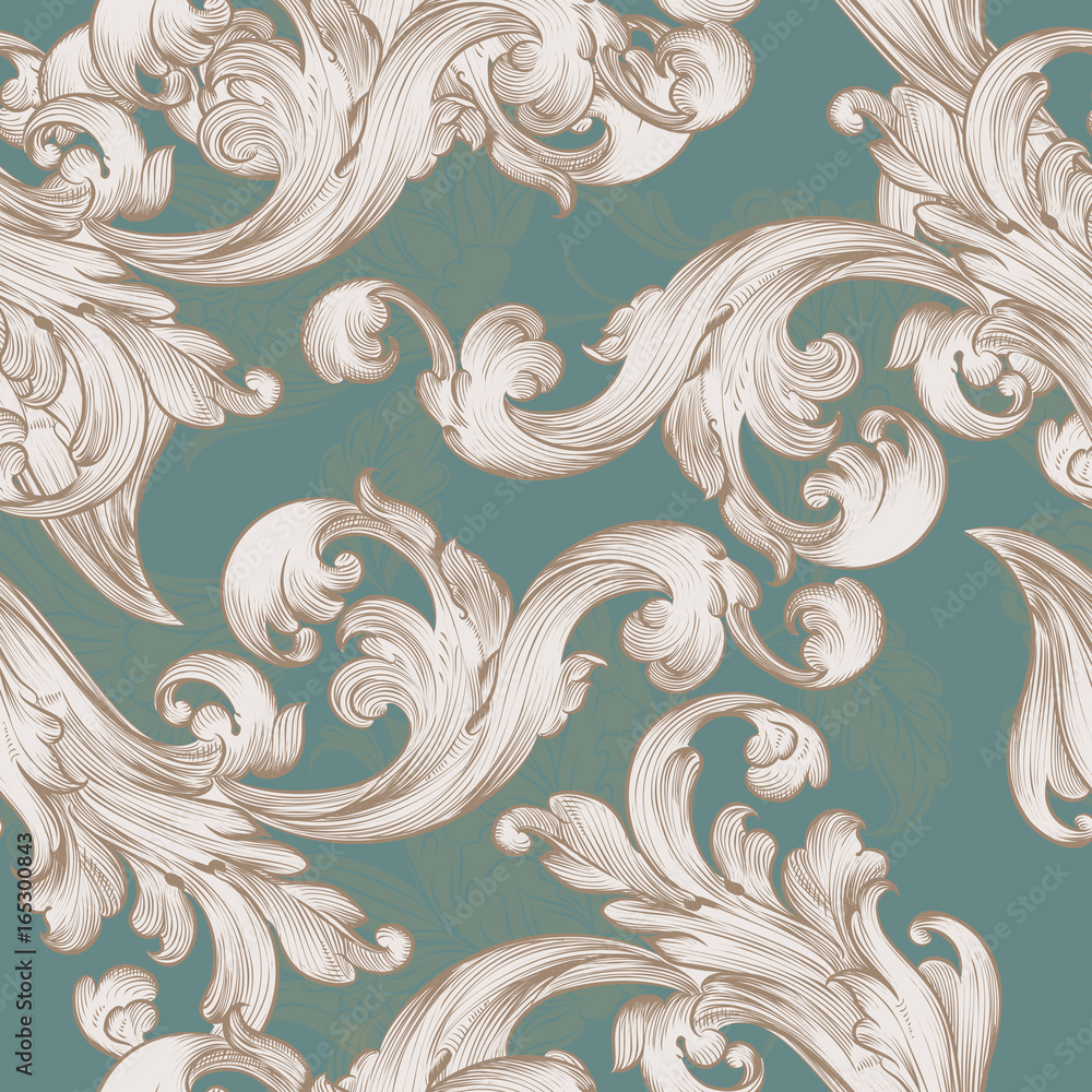 Aufkleber retro vector wallpaper pattern with swirl floral element