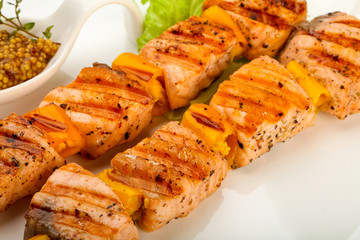 Grilled salmon skewer