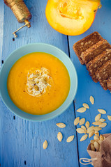 Pumpkin soup with cream and seeds