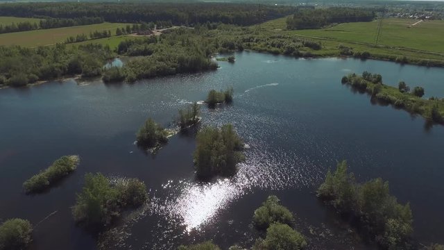 A beautiful flight over the lake in calm weather