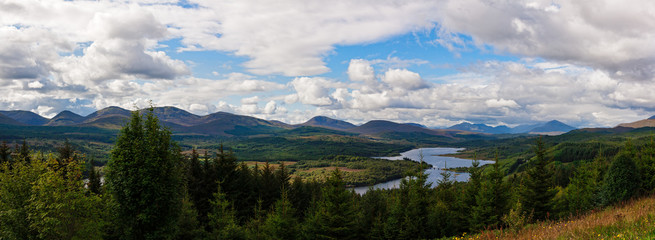 Panoramic view of the Scottish Highlands at Glen Garry. Scotland, United Kingdom