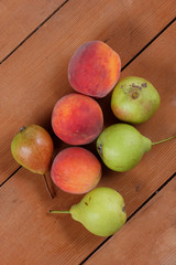 Pears on the background of a green bokeh