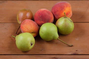 Pears on the background of a green bokeh
