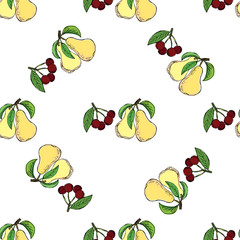 Cherry pear hand drawn pattern