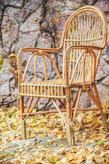 autumn mood. Wicker chair stands in autumn park