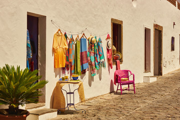 clothe hanging in the street of portuguese village Monsaraz