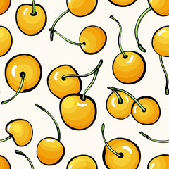 Seamless pattern with yellow sweet cherry.