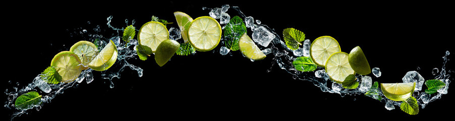 Panele Szklane Podświetlane  Limonka i mięta z pluskiem wody