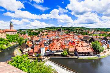 Obraz premium Cesky Krumlov, Czech Republic. The State Castle, St. Vitus Church and cityscape. UNESCO World Heritage Site.
