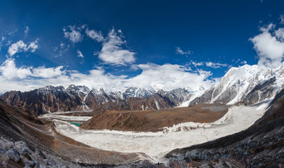 Beautiful panoramic landscapes of Himalaya mountains along Manaslu circuit track in Nepal
