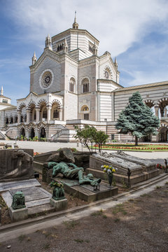 Milan, Italy. Famous landmark - Famedio chapel at the Monumental Cemetery (Cimitero Monumentale).