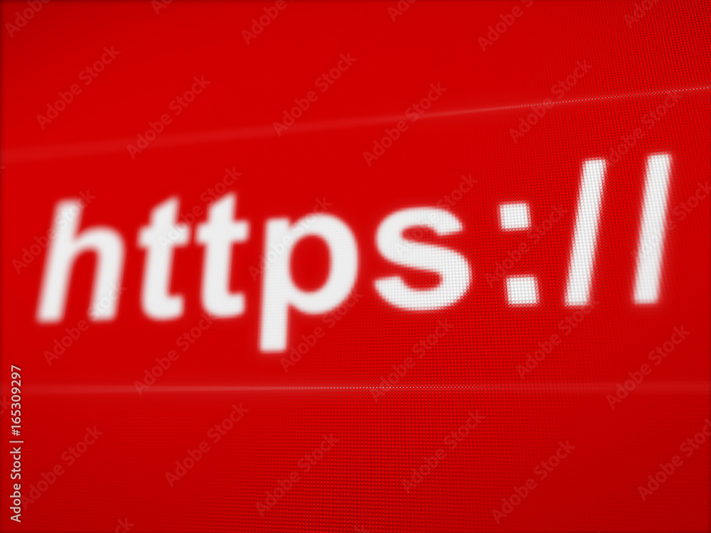Fototapete https secure connection certificate sign word on pixels screen 3d rendered with depth of field