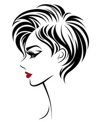 women short hair style icon, logo women on white background