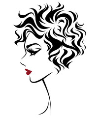 women short hair style icon, logo women on white background