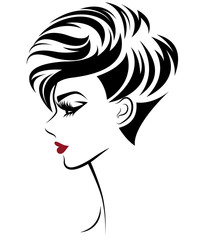 women short hair style icon, logo women on white background
