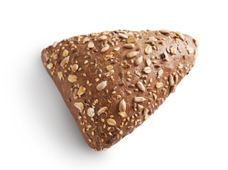 Rye triangle bun with seeds at white background