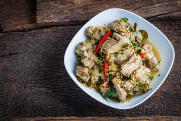 hot and spicy soup with pork ribs with Thai herb