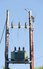 Power transformer and lines with blue sky