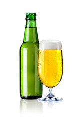 Beer glass and beer bottle