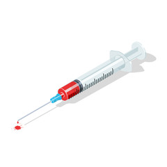 Syringe with blood and drop.