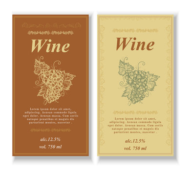 Wine label, vintage vector vertical banners with hand drawn grapes
