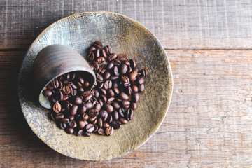 Coffee beans of popular drinks with filter effect retro vintage style