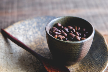 Coffee beans of popular drinks with filter effect retro vintage style