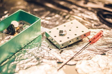 A sample prepared for investigation in an electron microscope