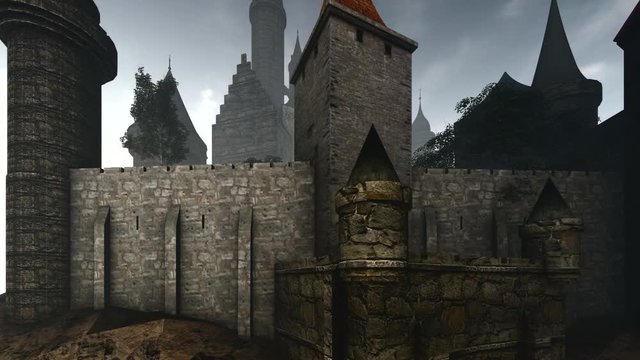 Dark castle animation with dramatic sky