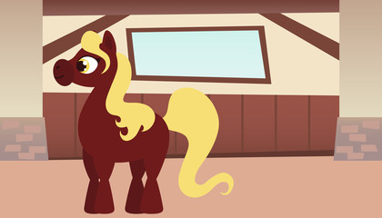 The interior of the stables with the horse. Vector illustration