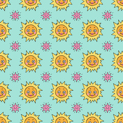 Cute seamless pattern with sun and stars.