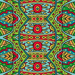 Tribal seamless pattern in red and green colors.