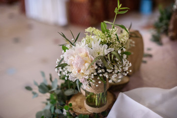 Original wedding floral decoration for special occasion. Soft focus