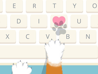 Cat pressed heart key on computer keyboard to send I love you