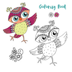 Cute colorful cartoon owl is dansing