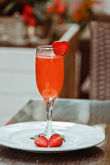 Beautiful fresh cool summer fruit smoothie with strawberries