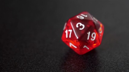 close up slow motion red dice roll, d20 luck concept - Powered by Adobe