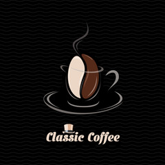 Hot coffee bean Classic vector illustration. Perfect cafe poster. Stylish coffee cup with coffee bean. 