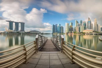 Wall murals Helix Bridge Daylight and bridge in Singapore City with panorama view, Singapore