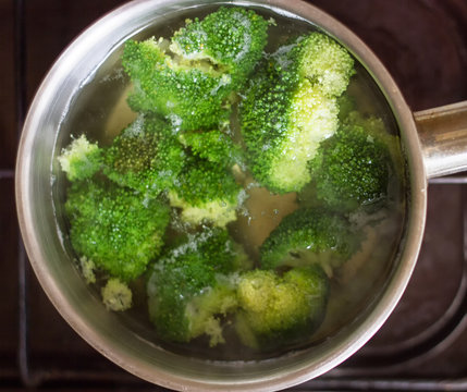 broccoli pieces cooked in boiling water