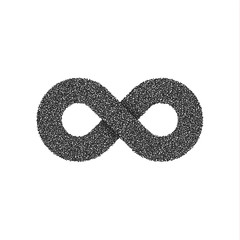 The symbol of infinity from fine black particles. Isolated on white background. Volumetric sign with shadow. The eternal way