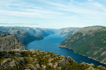 Naklejka na ściany i meble Norwegian fjord landscape in the summer